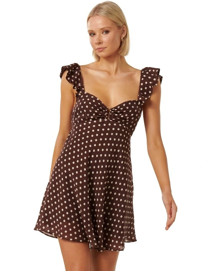 Keeva Flutter Sleeve Mini Dress in Brown image 1
