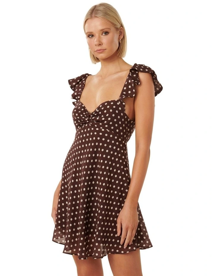 Keeva Flutter Sleeve Mini Dress in Brown image 3