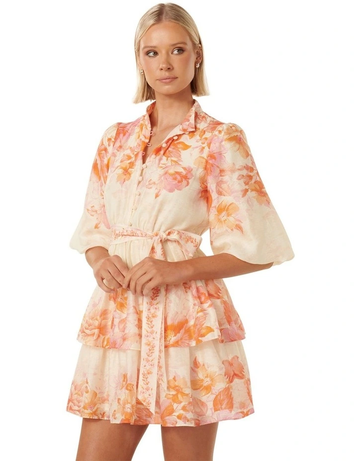 Isla Printed Tiered Mini Dress in Orange image 3