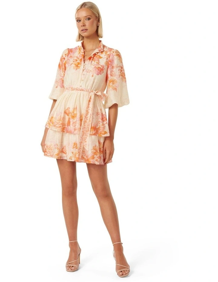 Isla Printed Tiered Mini Dress in Orange image 5