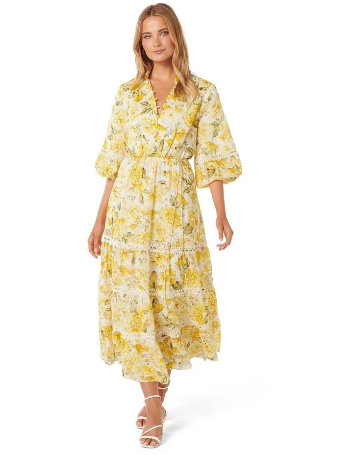 Melanie Trim Insert Midi Dress in Yellow image 1