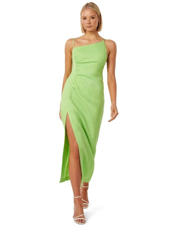 Darcy Bead Detail Linen Midi Dress in Green image 1