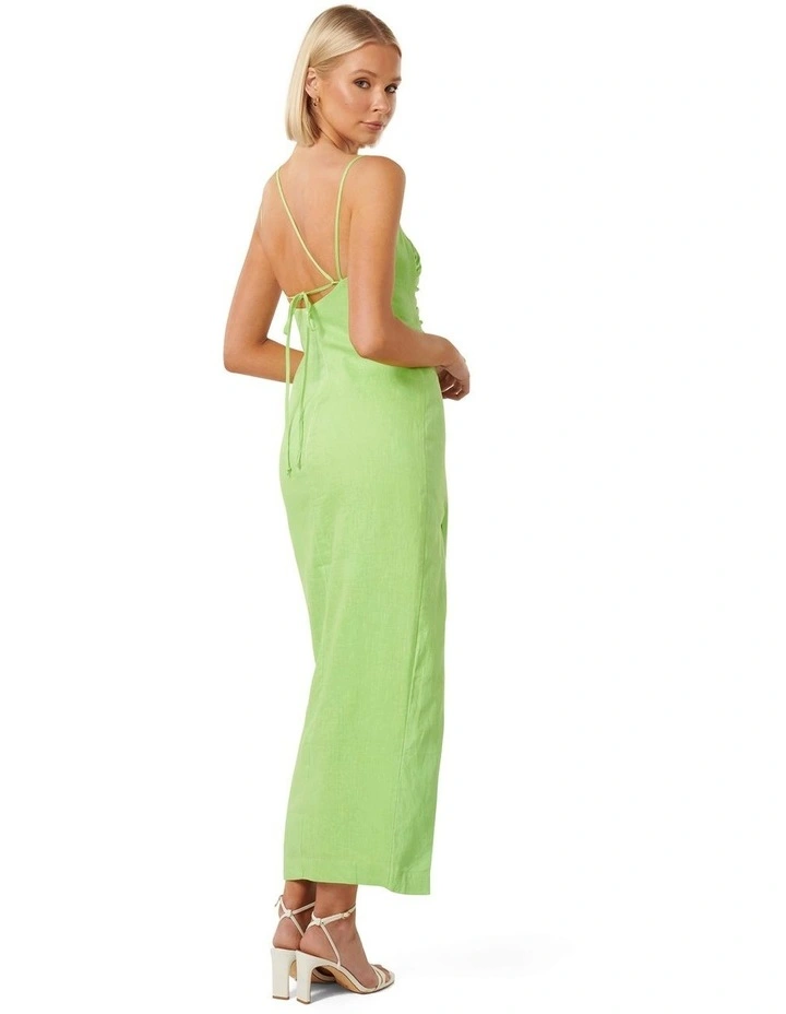 Darcy Bead Detail Linen Midi Dress in Green image 2