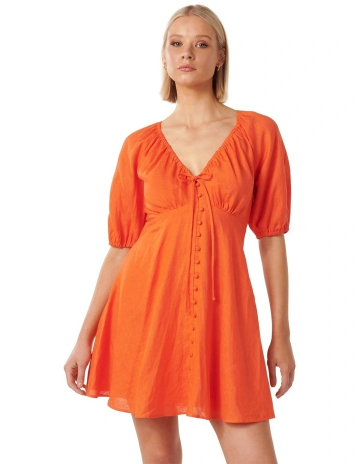 Darcie Ruched Bodice Mini Dress in Orange image 1