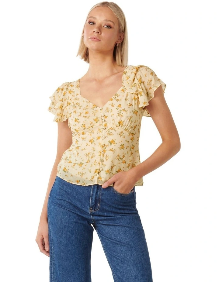 Aubrey Flutter Sleeve Top in Cream image 1