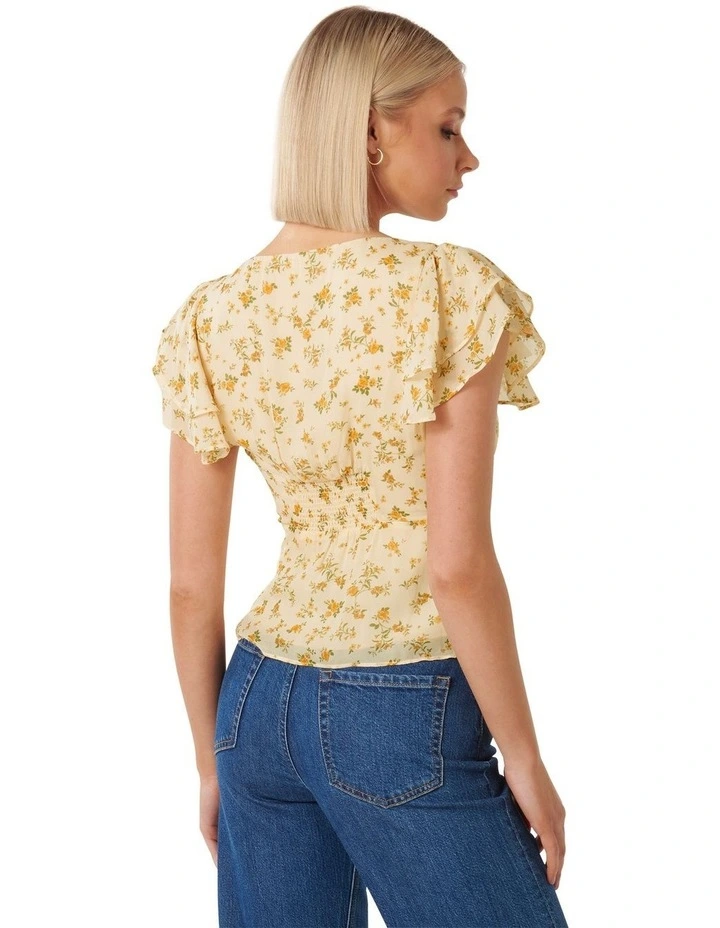 Aubrey Flutter Sleeve Top in Cream image 2