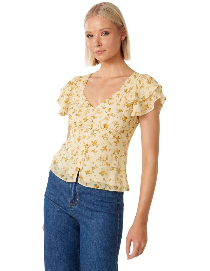 Aubrey Flutter Sleeve Top in Cream image 3