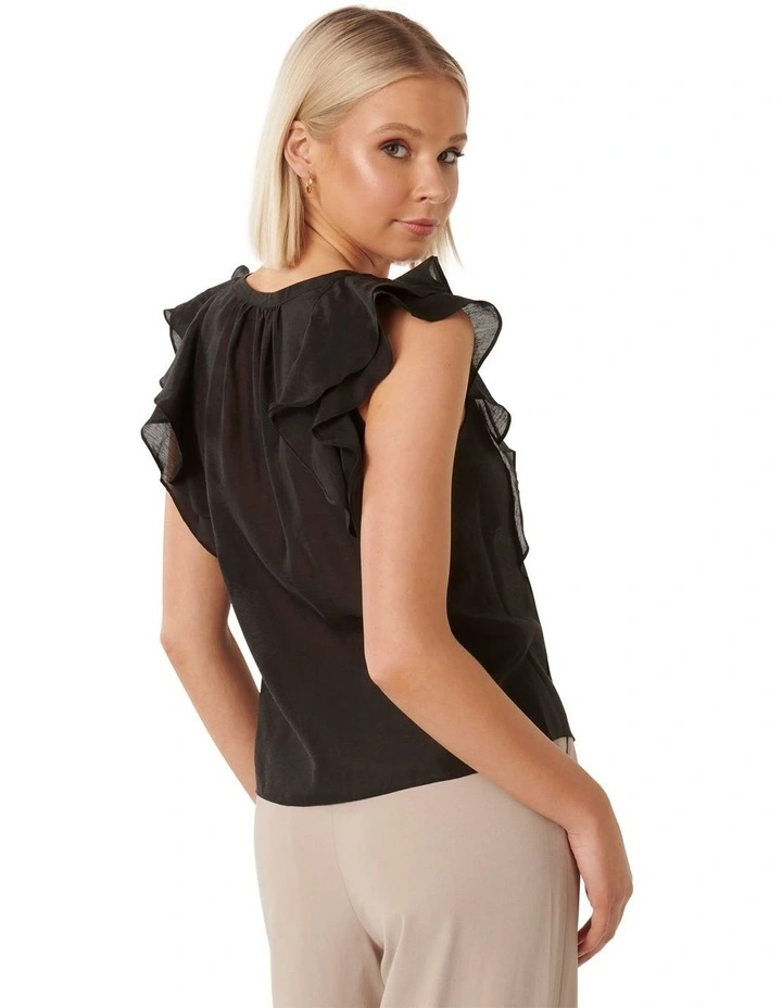 Roma Ruffle Button Through Blouse in Black image 2