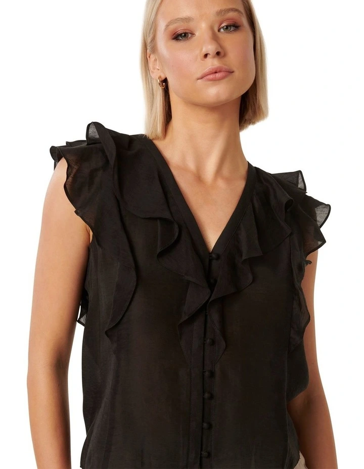 Roma Ruffle Button Through Blouse in Black image 4