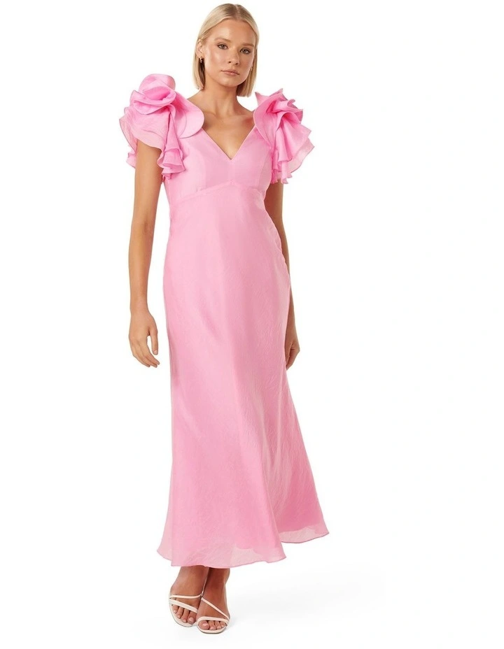 Rylie Ruffle Shoulder Maxi Dress in Pink image 1
