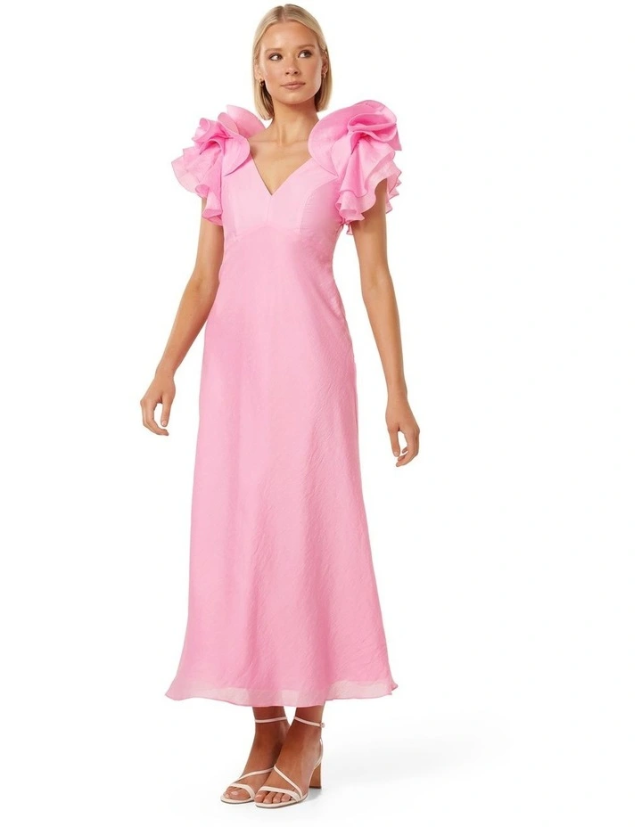 Rylie Ruffle Shoulder Maxi Dress in Pink image 3