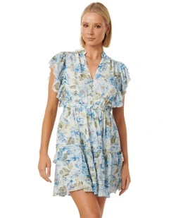 Shannon Layered Sleeve Mini Dress in Blue