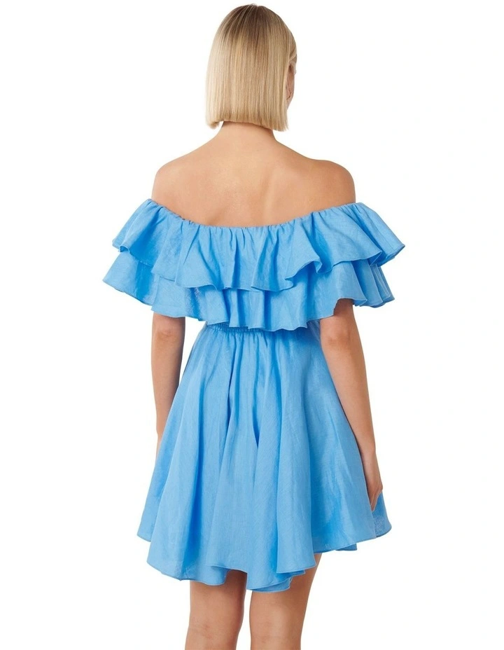 Ellie Linen Ruffle Mini Dress in Blue image 2