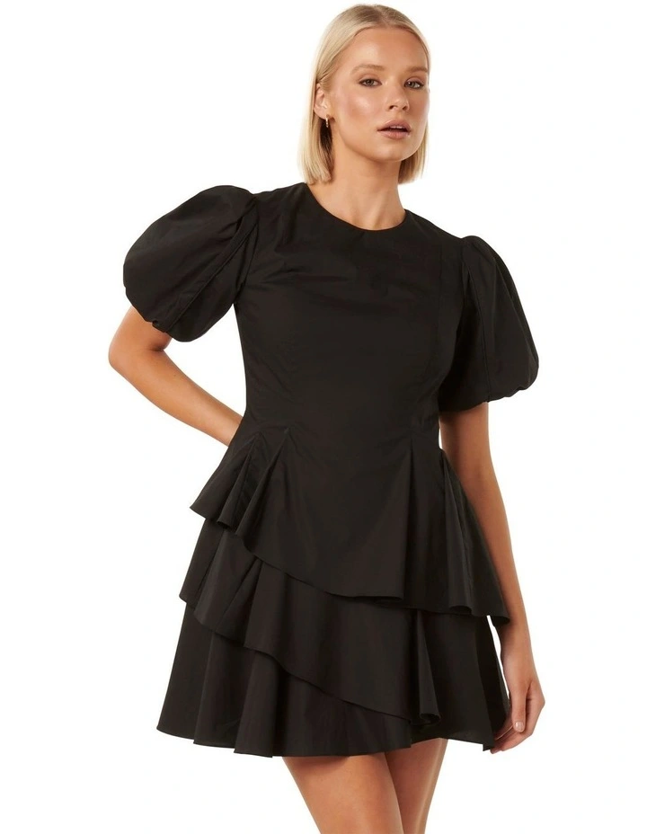 Claire Puff Sleeve Mini Dress in Black image 1