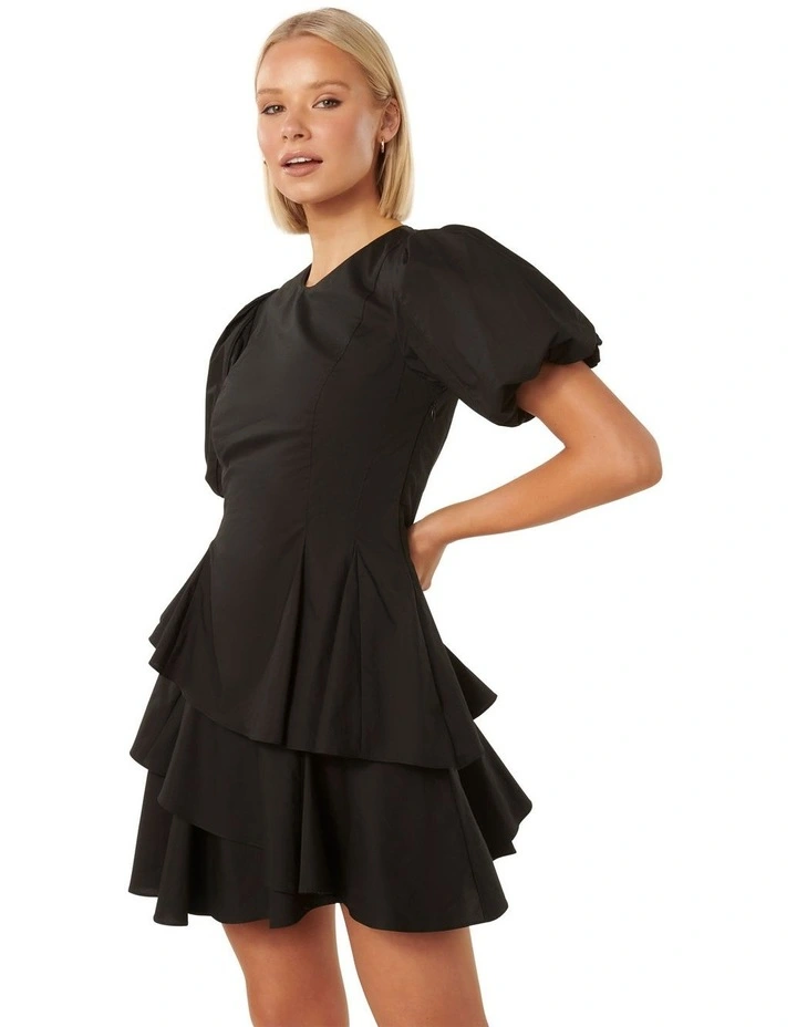 Claire Puff Sleeve Mini Dress in Black image 3