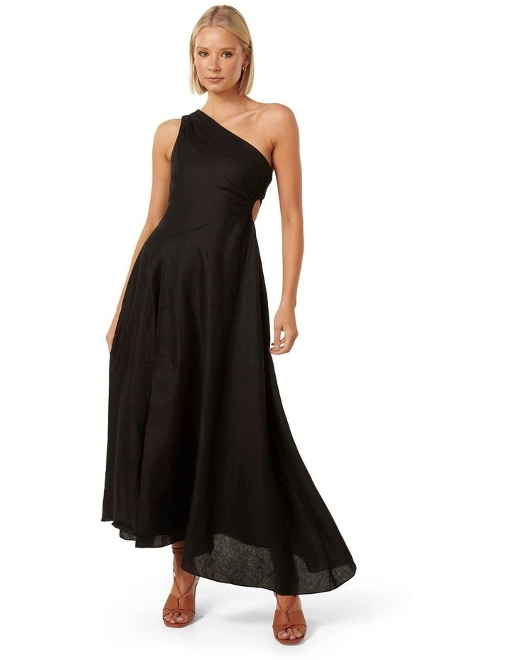 Rhianna One Shoulder Midi Dress in Black image 1