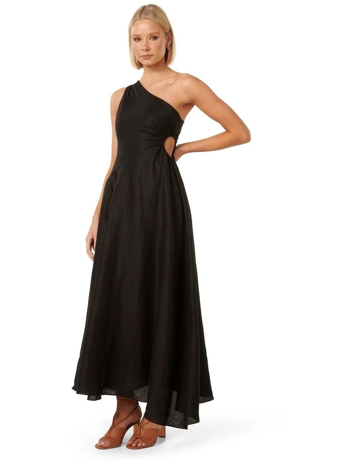 Rhianna One Shoulder Midi Dress in Black image 3