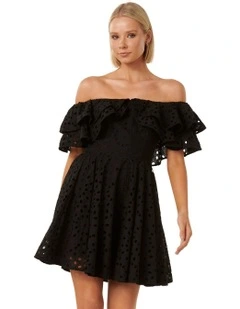 Ellie Broderie Ruffle Mini Dress in Black