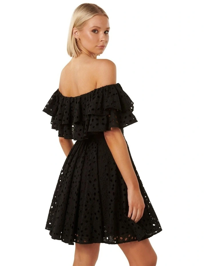 Ellie Broderie Ruffle Mini Dress in Black image 2