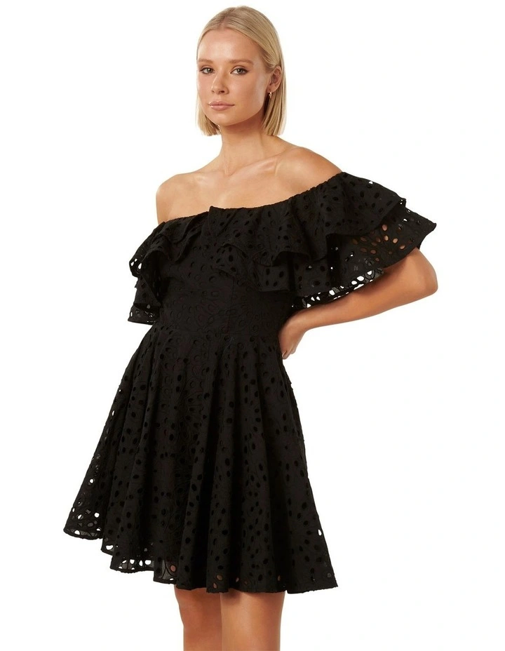 Ellie Broderie Ruffle Mini Dress in Black image 3