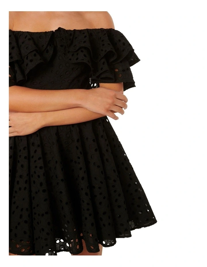 Ellie Broderie Ruffle Mini Dress in Black image 4