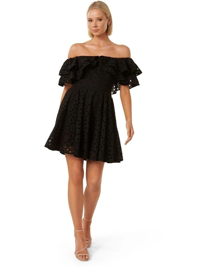 Ellie Broderie Ruffle Mini Dress in Black image 5