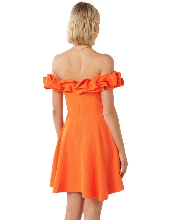 Rosie Off Shoulder Mini Dress in Orange image 2