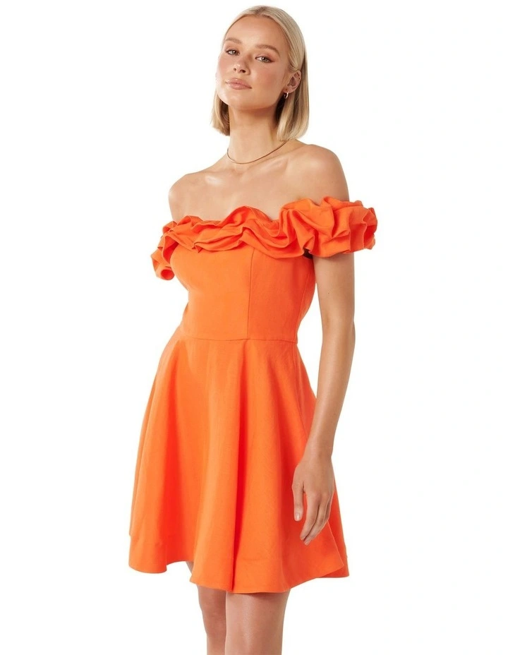 Rosie Off Shoulder Mini Dress in Orange image 3