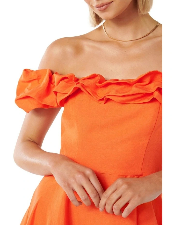 Rosie Off Shoulder Mini Dress in Orange image 4