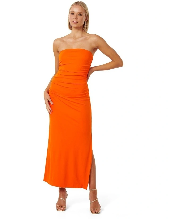 Kyla Jersey Ruched Maxi Dress in Orange image 1