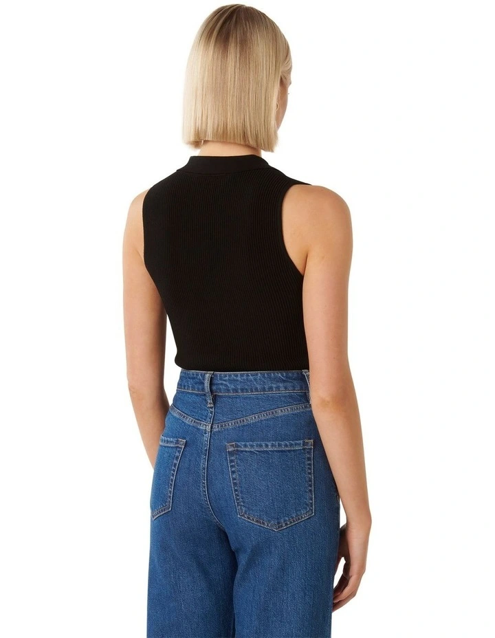 Amanda Collar Rib Knit Top in Black image 2
