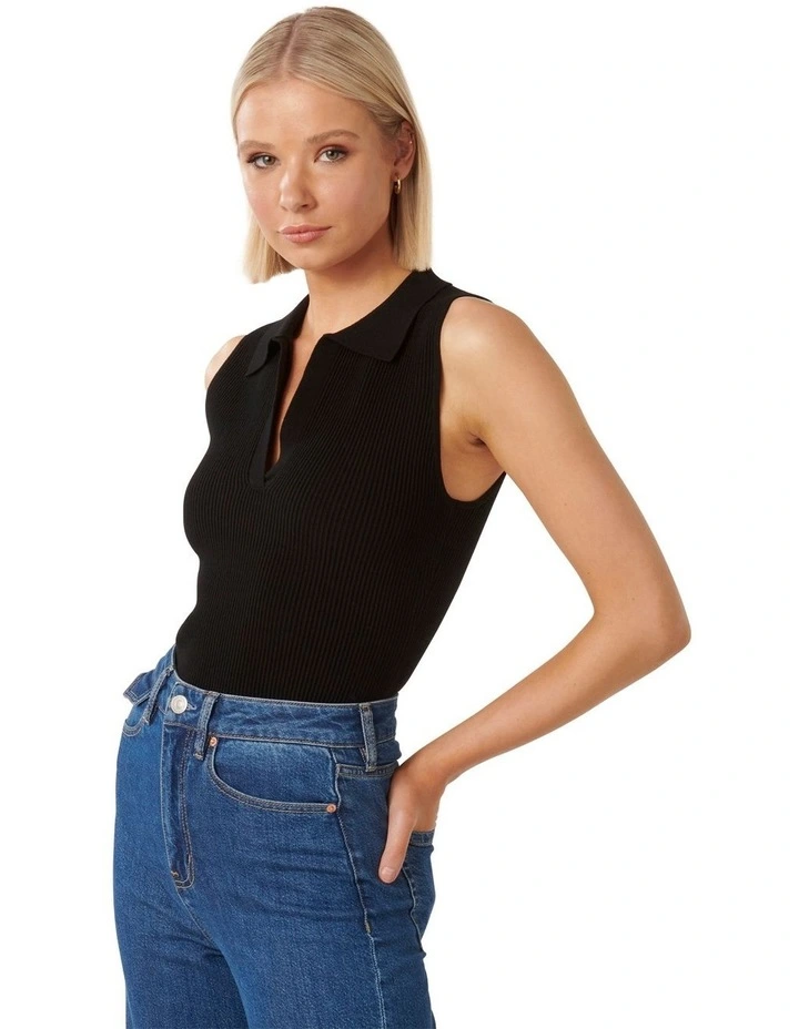 Amanda Collar Rib Knit Top in Black image 3