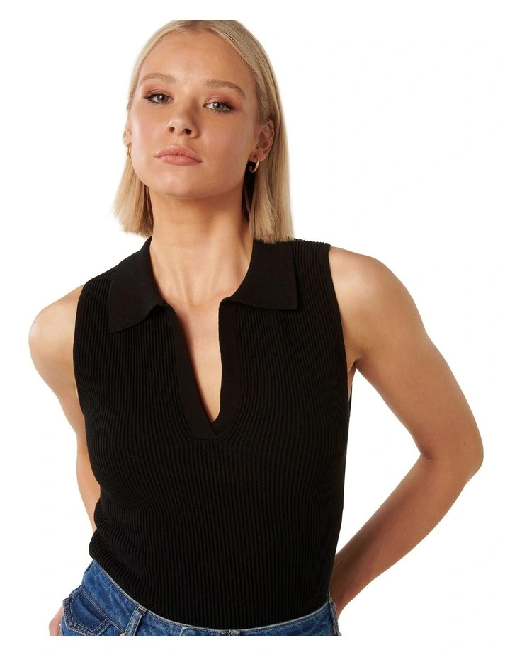 Amanda Collar Rib Knit Top in Black image 4