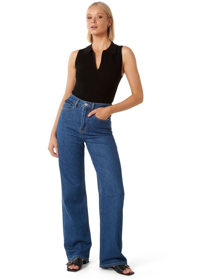 Amanda Collar Rib Knit Top in Black image 5