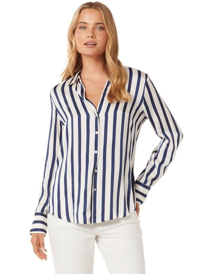 Harvey Notched Neck Satin Shirt in Cotter Stripe image 1