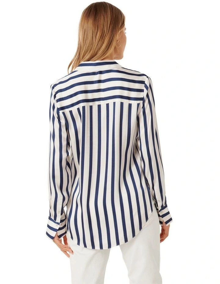 Harvey Notched Neck Satin Shirt in Cotter Stripe image 2