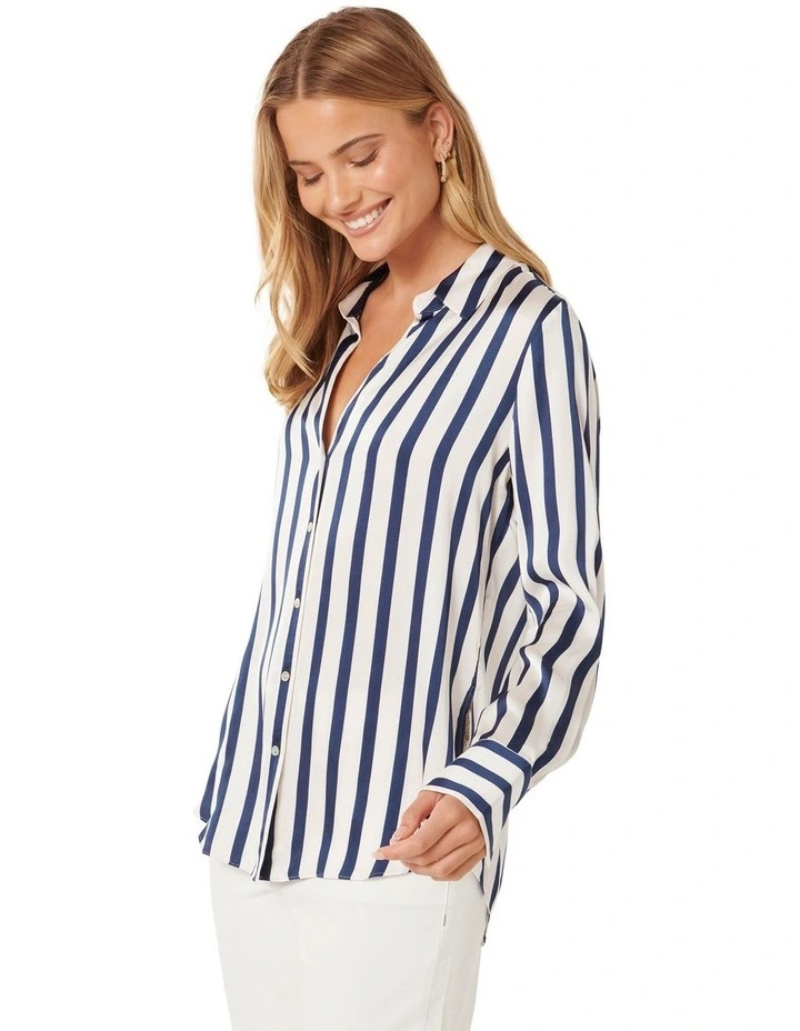 Harvey Notched Neck Satin Shirt in Cotter Stripe image 3