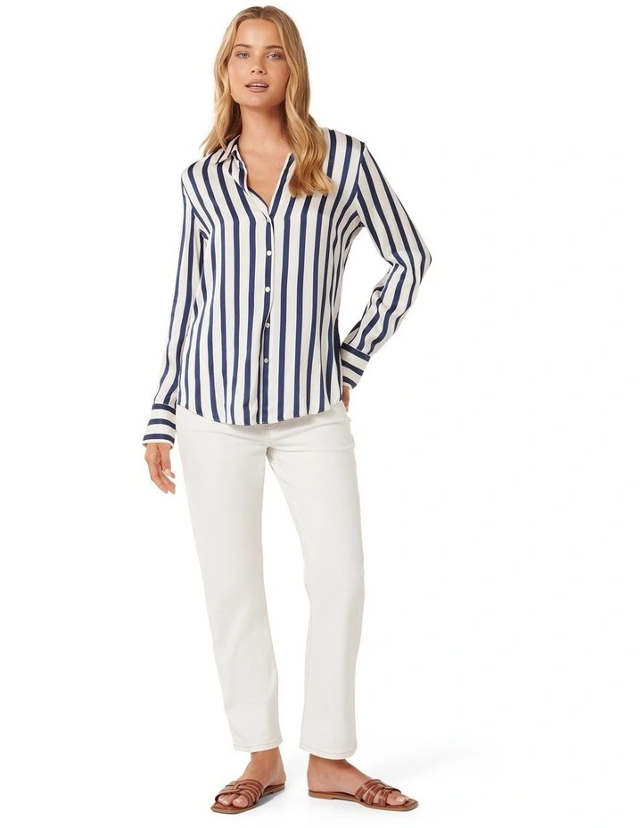 Harvey Notched Neck Satin Shirt in Cotter Stripe image 5
