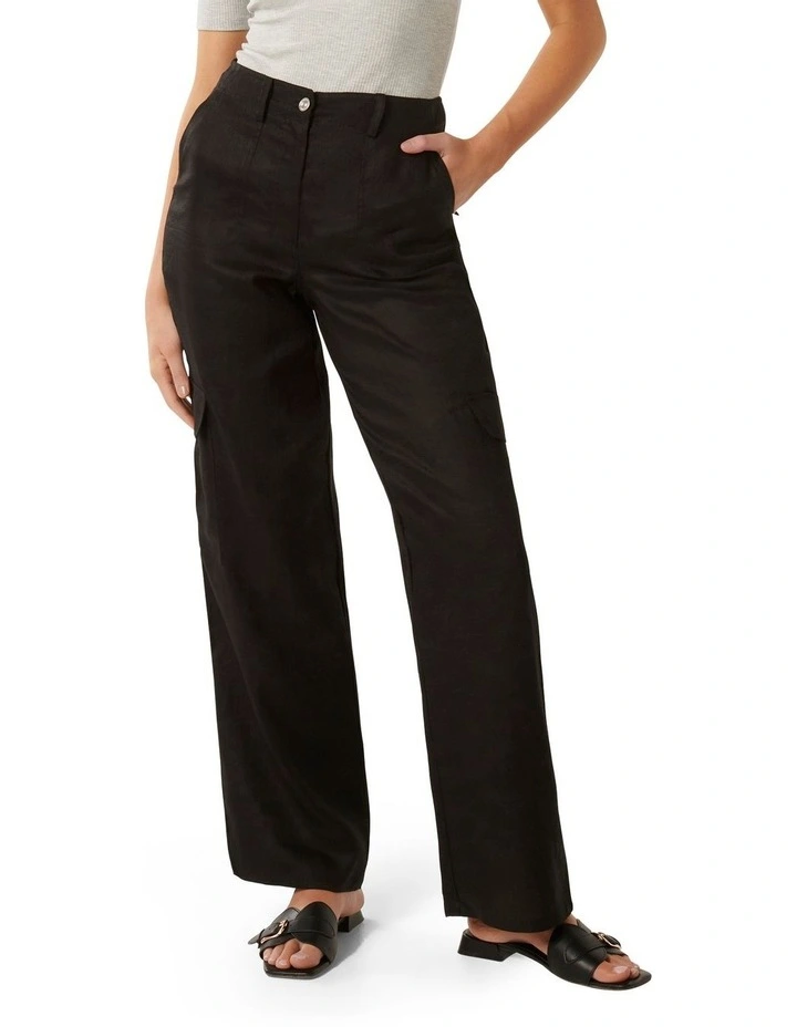 Casey Linen Cargo Pants in Black image 1