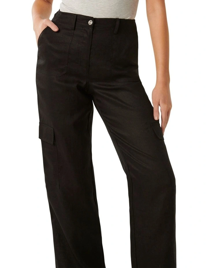 Casey Linen Cargo Pants in Black image 3