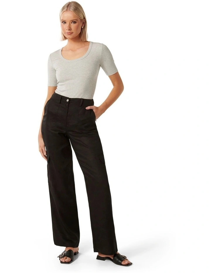 Casey Linen Cargo Pants in Black image 5