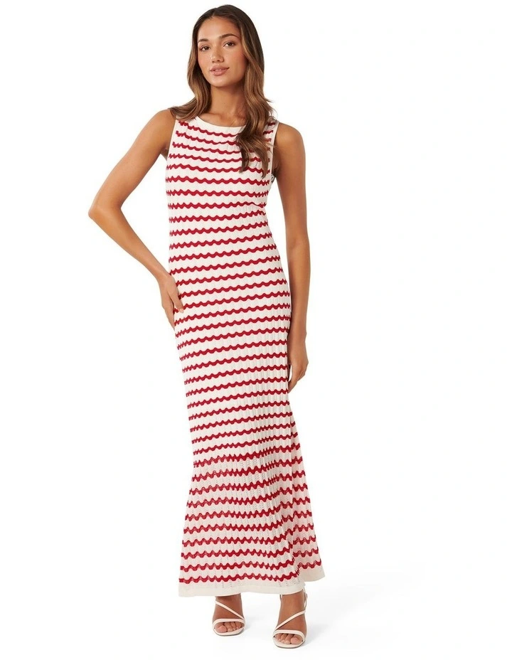 Elora Wave Striped Knit Dress in Red image 1
