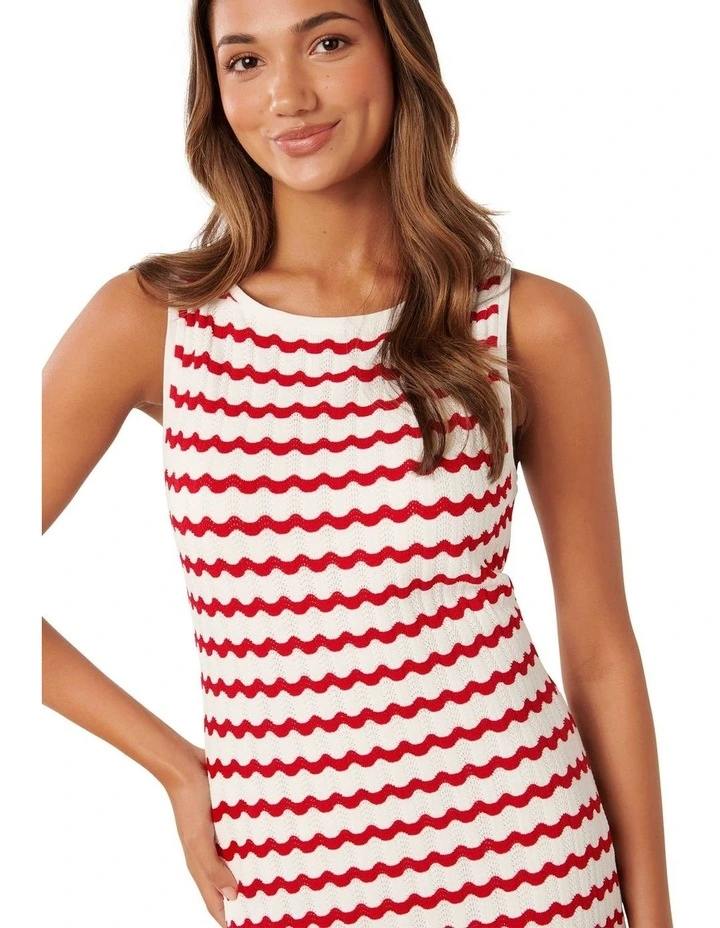 Elora Wave Striped Knit Dress in Red image 4