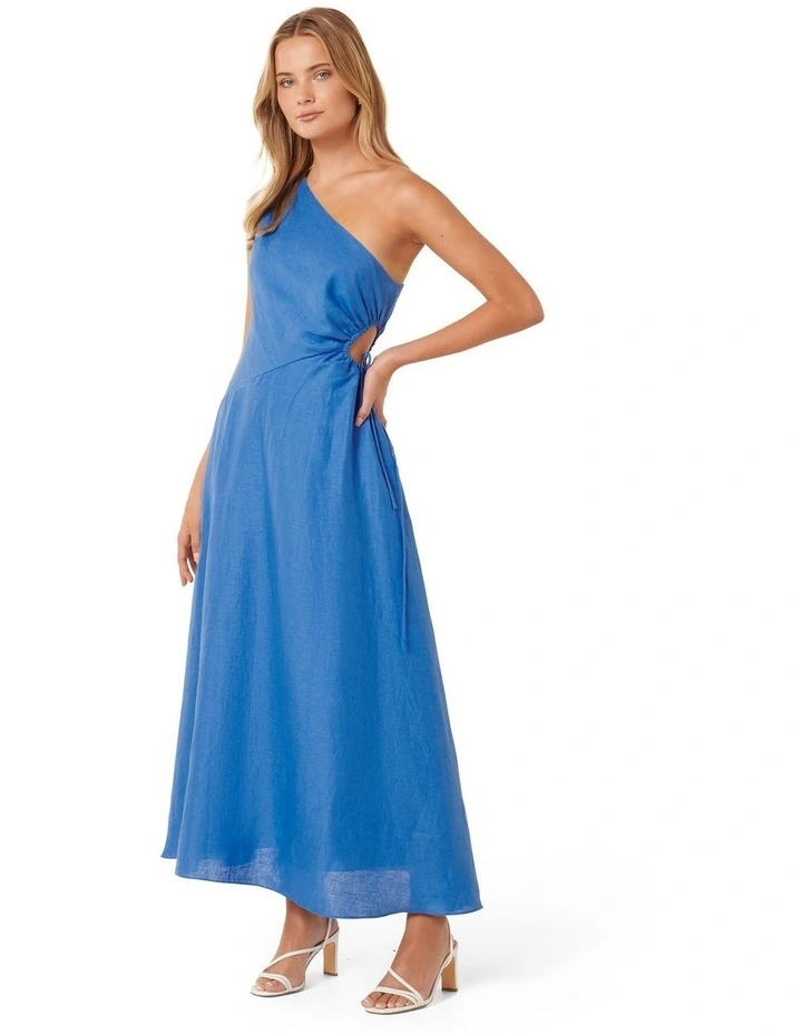 Rhianna One Shoulder Midi Dress in Soft Cobalt image 3