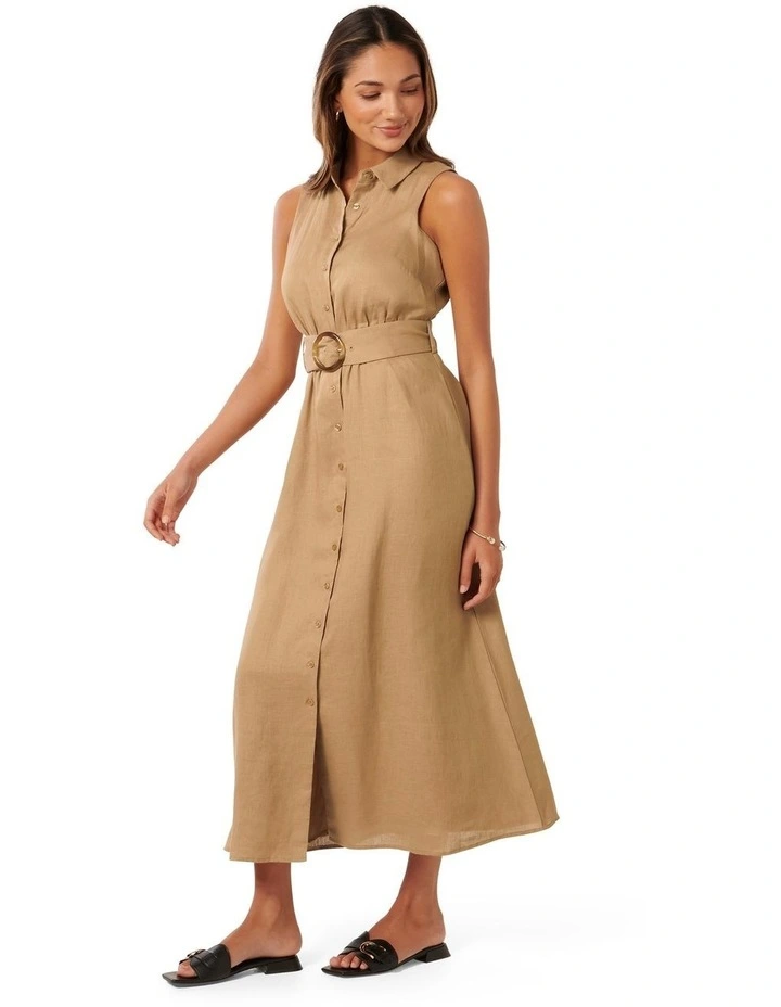 Gabbriette Button-Down Midi Dress in Brown image 3