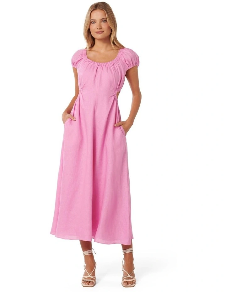 Tali Cap Sleeve Cut Waist Midi Dress in Pink image 1