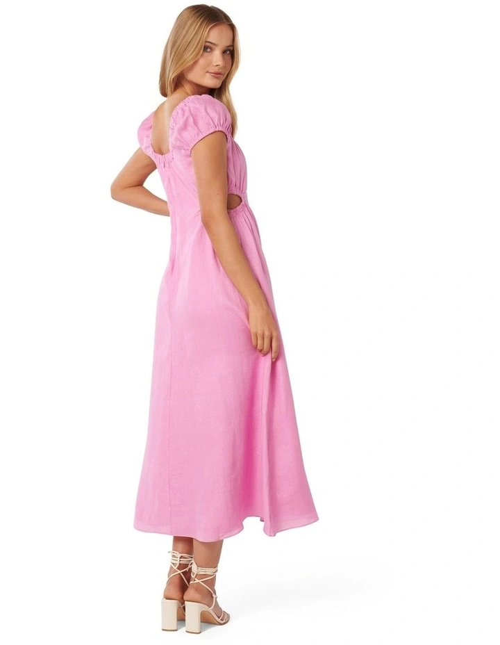Tali Cap Sleeve Cut Waist Midi Dress in Pink image 2