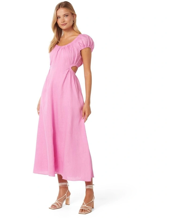 Tali Cap Sleeve Cut Waist Midi Dress in Pink image 3