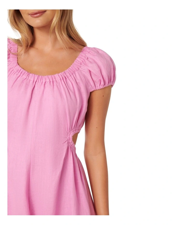 Tali Cap Sleeve Cut Waist Midi Dress in Pink image 4