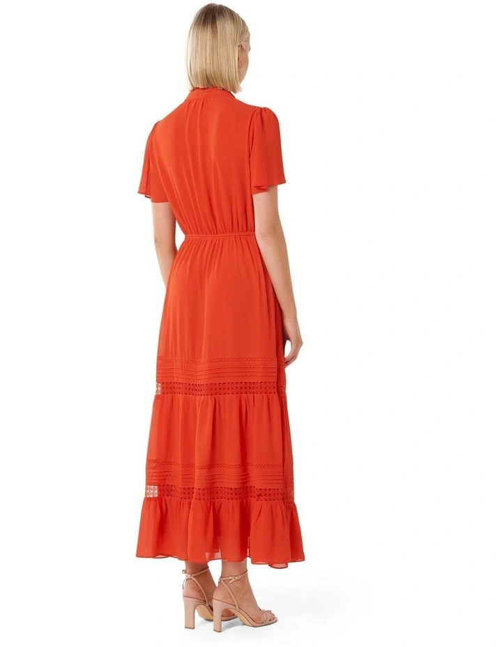 Laura Trim Detail Midi Dress in Chill Red image 2